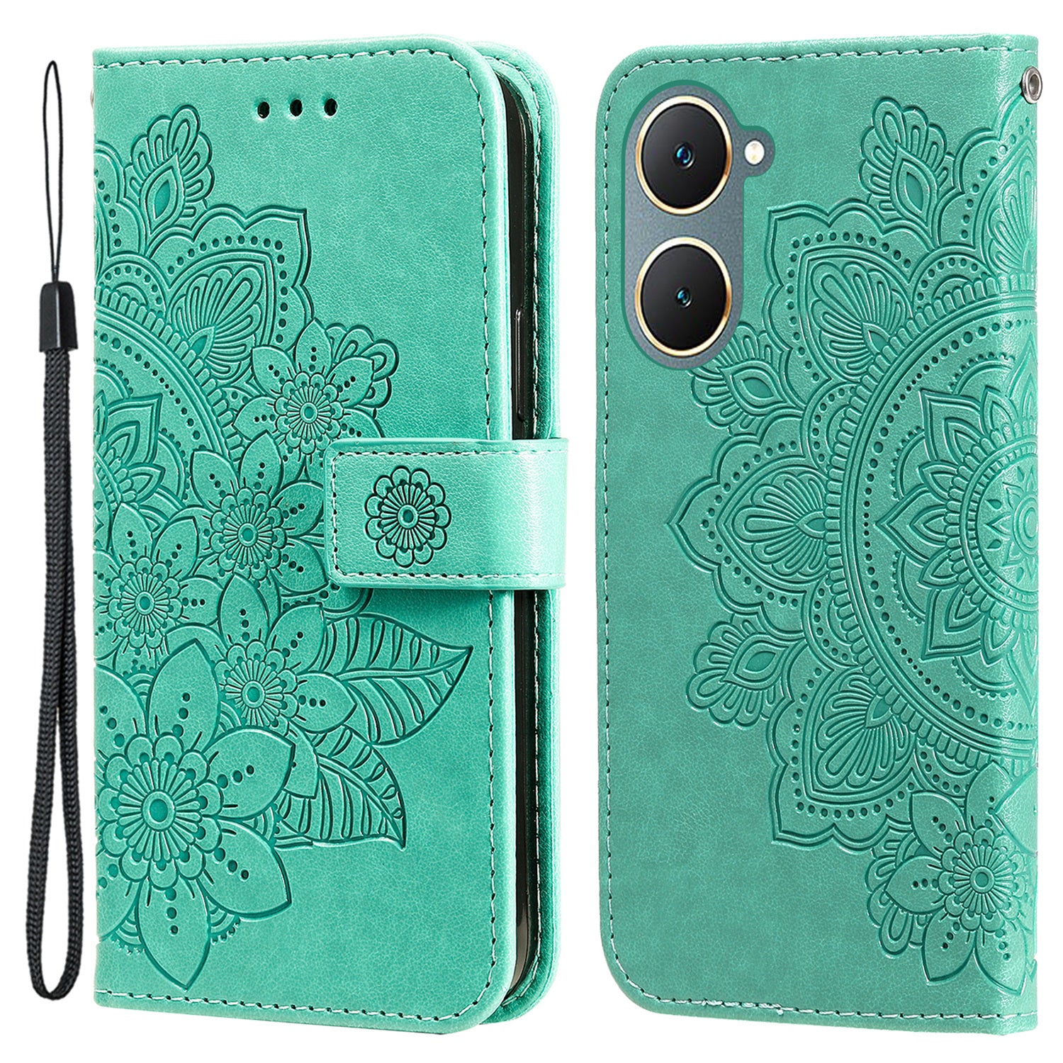 For vivo Y03 Cell Phone Cases Imprinted Flower Pattern Stand Cover with Hand Strap For vivo Y03 Cell Phone Cases Imprinted Flower Pattern Stand Cover with Hand Strap